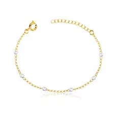 Pulseira Banho de Ouro 18k Infantil Elos 1x1 Detalhe em Pérolas (13cm)