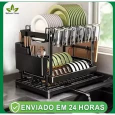 Escorredor Organizador de Louças Preto Aço Inoxidável Rack Cozinha Suspensa Louça Organizador