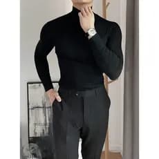 Camisa Masculina Canelada Gola Alta manga longa estilo Old Money