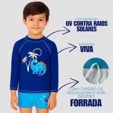 "Conjunto Infantil Menino com Sunga Box e Camiseta UV 50+ Proteção Solar"