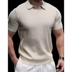 Camiseta Masculina   Verão de Cor Sólida em Malha  old money