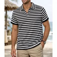 Camisa Polo Masculina Listrada Manga Curta Casual
