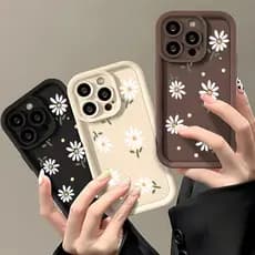 Daisy Sorriso Flor Silicone Capa De Celular Para iPhone 16 15 Pro Max 14 13 12 11 XS XR X 7 8 Plus SE2022 A Prova De Cho