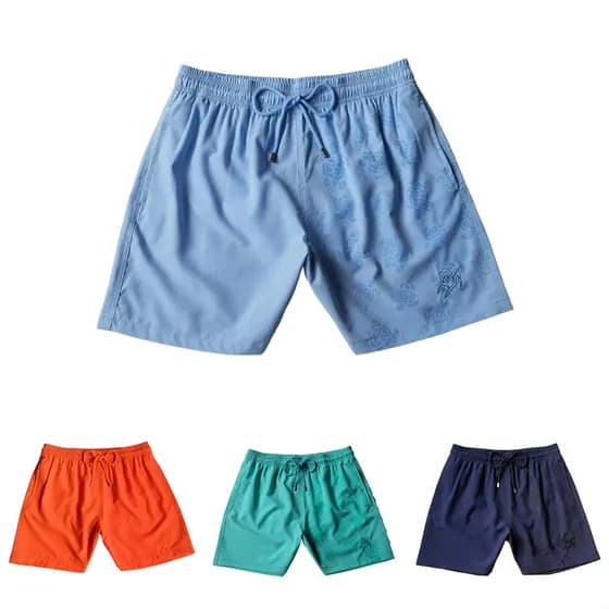 Shorts de praia masculino de secagem rápida em forma de água com forro de cinto elástico calções de banho calças de três