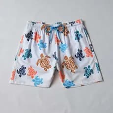 Masculina De Praia , Shorts De Surf Com Estampa De Tartaruga De Secagem Rápida , Padrão Ativado Por Água , Cintu