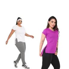 Kit 2 Blusa Dray Fitness Academia Lisa Basica Cores Variadas Feminina Plus Size Alongada Tampa Bumbum