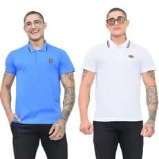 KIT 2 CAMISA CAMISETA GOLA POLO BORDADA ALGODÃO MALHA FIO 30 MANGA CURTA MODA MASCULINA PLUS SIZE ESTILO CASUAL BÁSICO