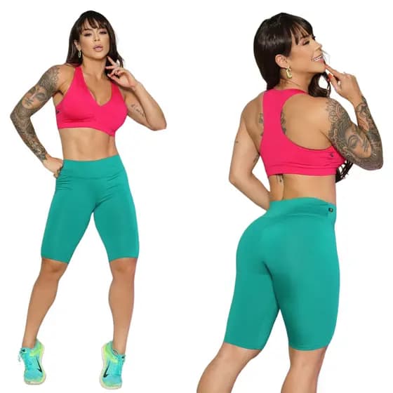 Kit 2 Bermuda Ciclista Feminina Até o Joelho Academia Fitnes Lisa Básica Caminhada Yoga Pilates Plus Size Dança