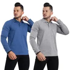 KIT 2 CAMISAS CAMISETAS GOLA POLO MANGA LONGA COM BOLSO ALGODÃO MALHA FIO 30 ESTILO CASUAL MODA MASCULINA ESTILOSO