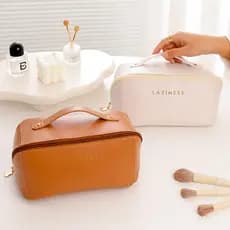 Saco Cosmético De Couro PU Feminino De Grande Capacidade INS Portátil Viagem Cosméticos