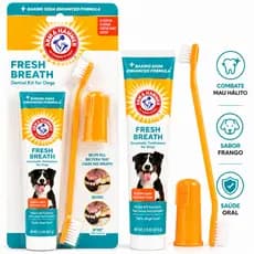 Kit Dental Pasta Enzimática Escova e Dedeira Hálito Fresco Sabor Para Cães Arm & Hammer
