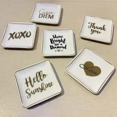 Mini Pratinho de Porcelana Porta Joias Frases Decorativo