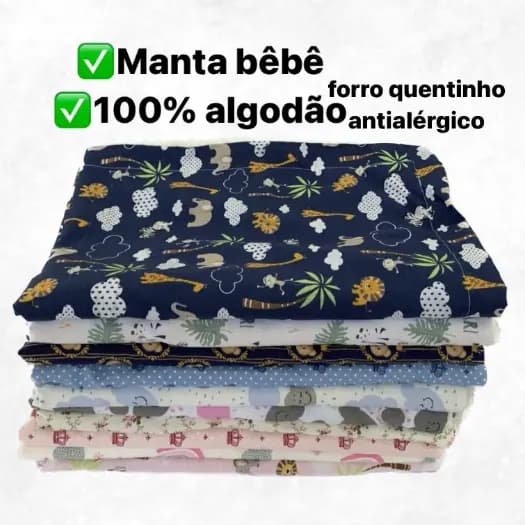 Manta Para Bêbê dupla face Com Sherpa+tricoline 100% Algodão