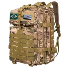 Mochila Tática Militar Impermeável 50L com MOLLEMochila Militar 50L com Patches Brasil e EUA