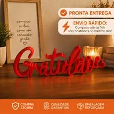 Letreiro Gratidão Vibrante Stand de Mesa até 23 cm Vermelho Pronta Entrega