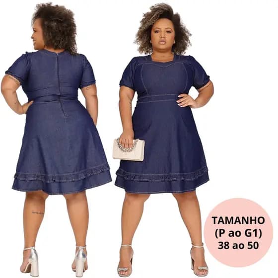 Vestido Feminino Manga Princesa Vestido Midi Soltinho Jeans Casual