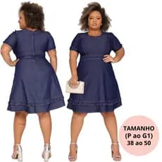 Vestido Feminino Manga Princesa Vestido Midi Soltinho Jeans Casual