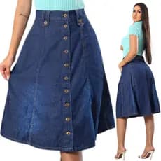 Saia Feminina Midi Jeans Com Botões Estilo Marias 100% Confortável