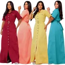 Vestido Longo Com Botão Vestido Elegante Com Manga Tecido Alfaiataria Premium