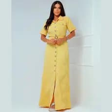 Vestido Longo Com Botões Vestido Feminino Manga Italiana E Cinto