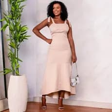 Vestido Longo Feminino Com Alças Ajustáveis Fenda Frontal Corte Sereia
