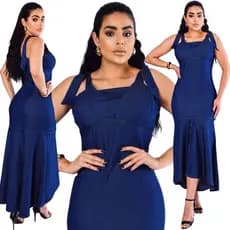 Vestido Jeans Sereia Casual Vestido Longo Alça Regulável Com Fenda
