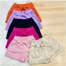 Shorts Infantil Feminino Linho Laço Menina Moda Blogueira do 4 ao 10
