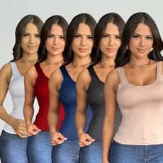 KIT 5 Regata Blusa Feminina Simples Alça Larga Grossa Básica Cores Sortidas