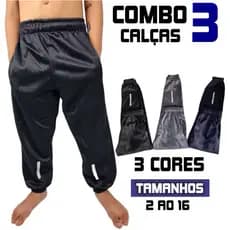 Kit 3 Calça Infantil Jogger Menino Forrada Com Bolsos Lateral Reforçada 10 Ao 16