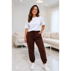 Calça Jogger Feminina Moletom 100% Poliester Confortavél cintura media