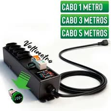 Filtro De Linha 20 Amperes Com 4 Tomadas Disjuntor e Voltímetro (Extensão 1mt 3mt 5mt)