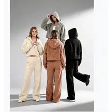 Conjunto Moletom Feminino Inverno Peluciado Jaqueta Com Capuz E Calça Roupa De Frio Confortável Casual