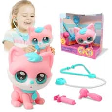 Gatinho Pet Dodói Brinquedo Veterinário com Acessórios Seringa, Estetoscópio e Otoscópio