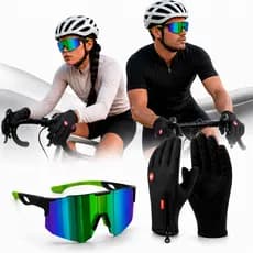 Kit Óculos Esportivo Ciclismo e Luva Unissex Impermeável