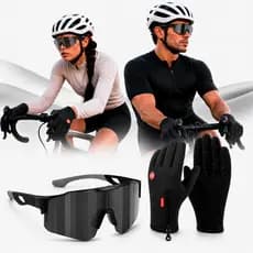 Kit Óculos Ciclismo UV400 e Luva Impermeável Unissex Ziper