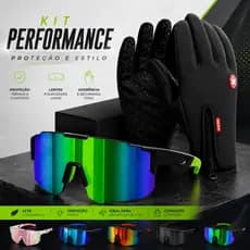 Kit Óculos Esportivo Luva Ciclismo Touch Impermeável Várias Cores