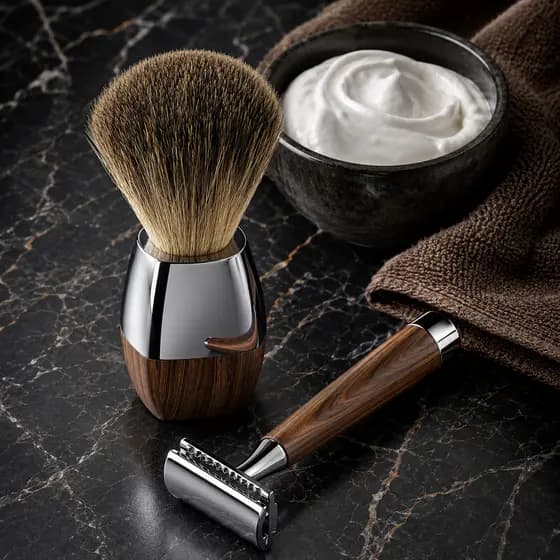 Kit Barbeador Lâmina Premium E Pincel Pelo Texugo Cromado