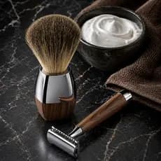 Kit Barbeador Lâmina Premium E Pincel Pelo Texugo Cromado