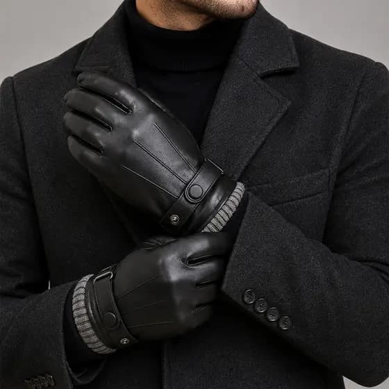 Luva Masculina Premium Couro Inverno Ajustável