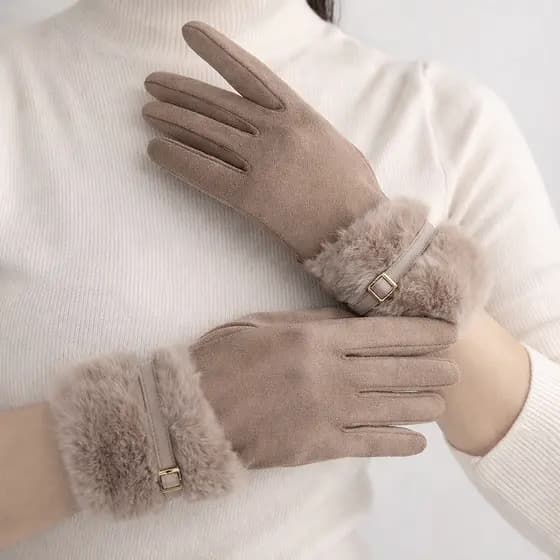 Luva Feminina Frio Touch Fivela Inverno Pelúcia Luxo