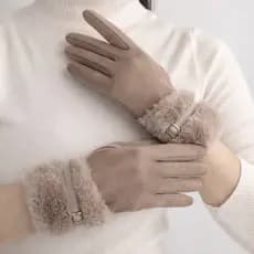 Luva Feminina Frio Touch Fivela Inverno Pelúcia Luxo