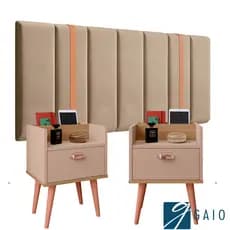 Conjunto P/ Quarto Cabeceira MODULAR  SONHO 0.90 à 1.95 Cama BOX C/ 2 Criado Mudo Milena Pés Retrô