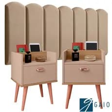 Conjunto P/ Quarto Cabeceira MODULAR  NUVEM 0.90 à 1.95 Cama BOX C/ 2 Criado Mudo Milena Pés Retrô