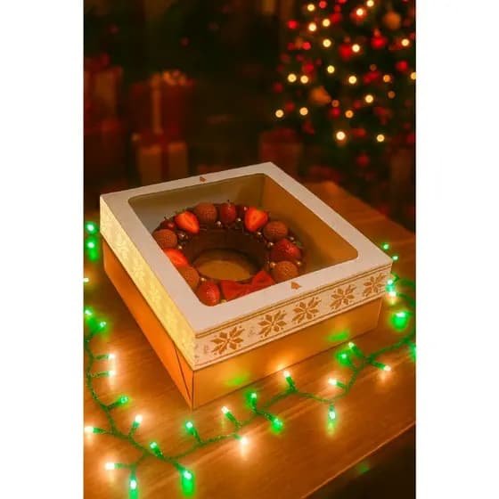 Caixa 26x26x10 Kraft para Guirlanda Natal Confeitaria Visor 5 Unidades