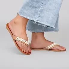 Sandália Feminina Rasteirinha Luxo com Perolas Strass Moda Blogueira Barato Confortável Dia a Dia Casual Flat Slim