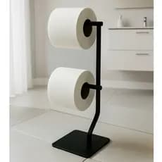 Suporte Porta Papel Higiênico De Chão Banheiro Aço Carbono 2 Rolos Preto Organização