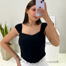 Blusinha Modelo Cropeed Corset Corfortável Feminino Blusinha Preta