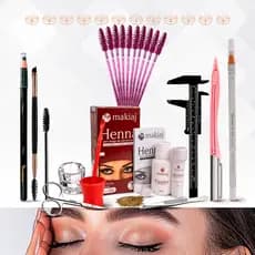 Kit Sobrancelha Profissional Henna Navalha paquimetro tesoura pincel lápis dermatografico escovinha