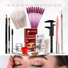 Kit Sobrancelha Henna makiaj + Palito Henna + Navalha + Paquímetro + Tesoura + Pincel + Dappen + Lápis + Dermatografico
