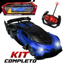 Carrinho Controle Remoto Carro Brinquedo Esportivo Azul Com Farol Luz de Led Linha Premium Top